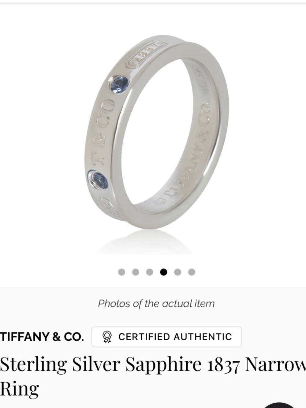 Sterling Silver Sapphire Tiffany 1837 Narrow Band Ring
